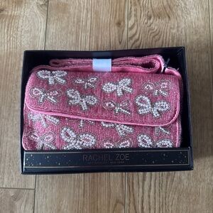 Rachel Zoe Pink and White Beaded Bow Clutch